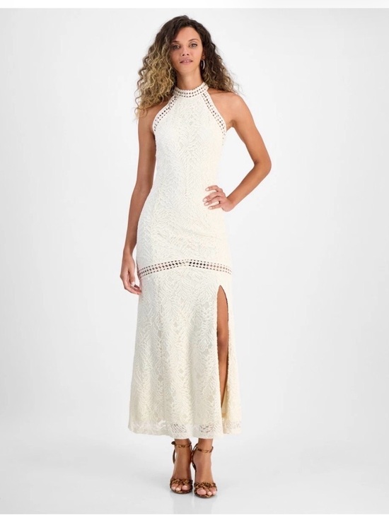 Guess Dresses & Skirts - Guess Ivory Halter Lace Maxi Dress with Side Slit